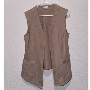 Pendleton Tan Cotton Open Front Longline Vest Pockets M